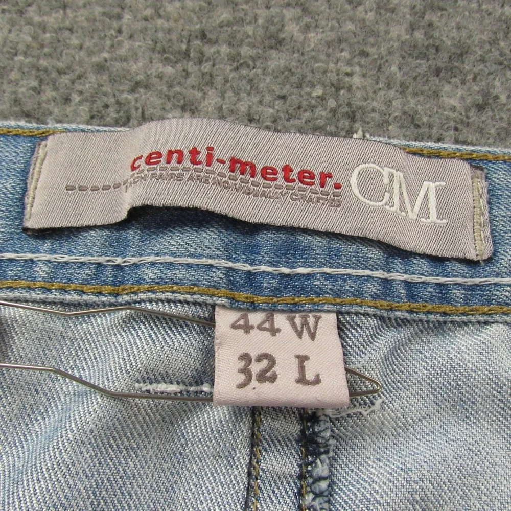 Centi-Meter Jeans Mens‎ 44x32 Light Wash Denim Jeans Embroidered Pockets